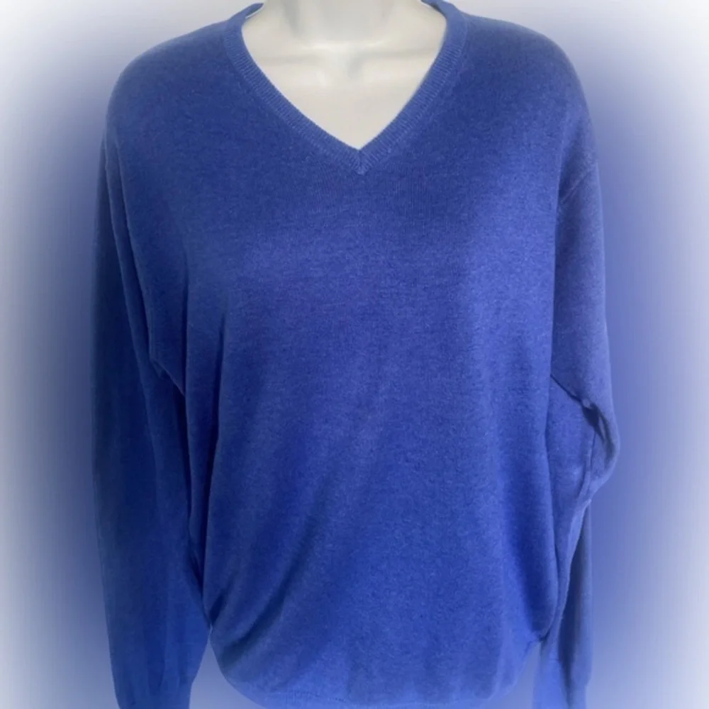 Peter Millar Silk Cashmere Blue V-Neck Sweater - M cornflower blue , silk